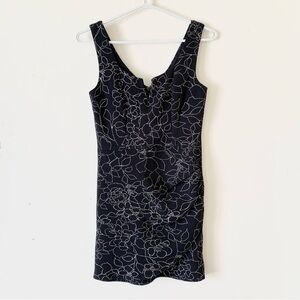 ROW A Sparkly Black Floral Sleeveless Ruched Mini Dress